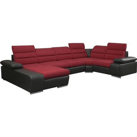 Canapé d'angle panoramique convertible en tissu et simili BOILEAU - Bicolore Rouge/Noir - Angle gauche (1/4)