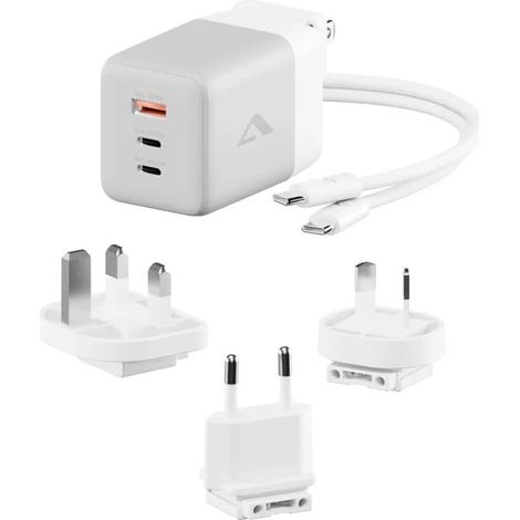 Alogic Cargador de Viaje de 3 x 100 Pulgadas, Cargador PD de 100 W, Cargador de Viaje (UE, Reino Unido, EE. UU., AU/NZ), 2 Puertos USB-C, USB-A, tecnología GAN, Color Blanco