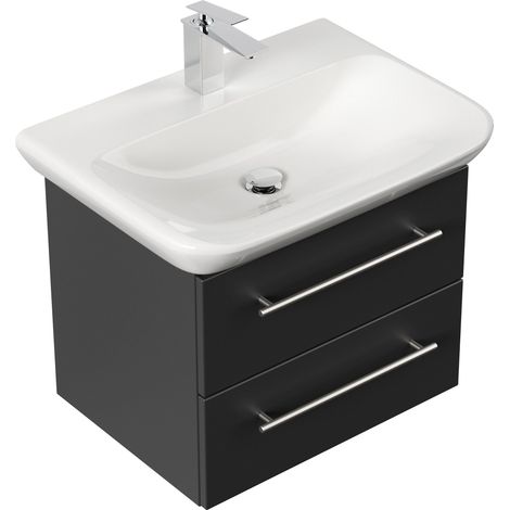 Badmöbel mit Geberit MyDay Waschbecken 65 cm SoftClose schwarz