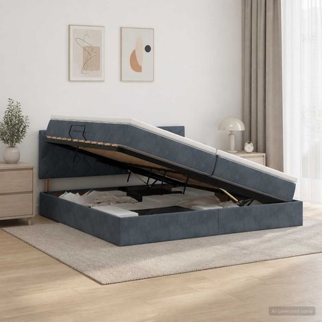 Cama con almacenamiento Gris oscuro 200 x 200 cm Terciopelo (1/5)