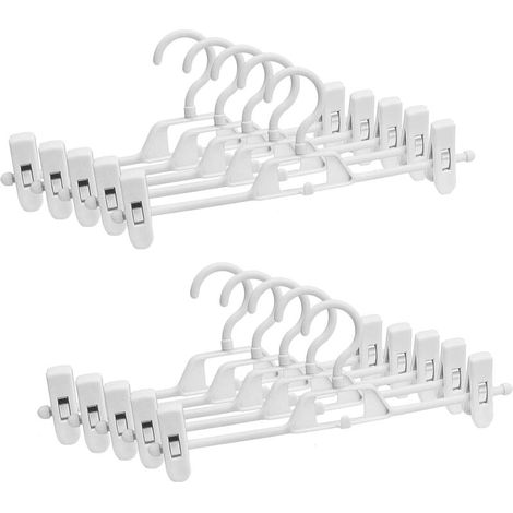 Cintres à pantalons en plastique - Rotation à 360° et clips réglables - Organisation de garde-robe - Lot de 10, Blanc (1/5)