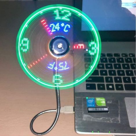 Ventilateur d'horloge USB avec horloge en temps réel et fonction d'affichage de la température, argent, 8 x 18 x 1,7 cm (1/5)
