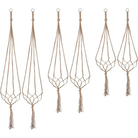 Support Pour Suspension De Plantes - Cordon En Jute Naturel - 3 Tailles - Anneau En Acier Inoxydable - 6 Pièces (1/5)
