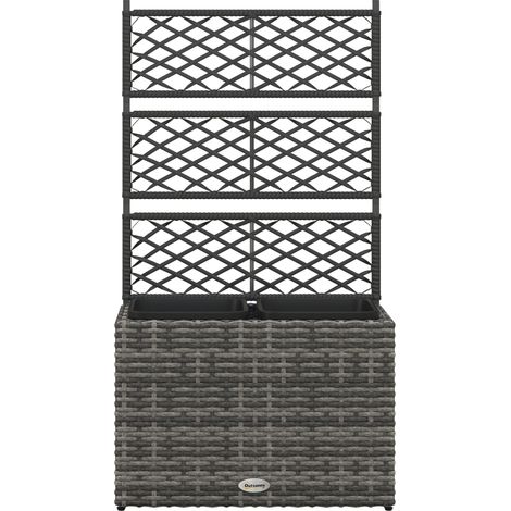 Jardinière avec treillis 3 bacs 22L résine tressée acier galvanisé 57x30x107 cm gris