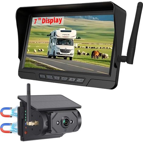 Irovami Caméra de recul sans fil solaire 7 pouces Magnétique, vision nocturne HD, batterie 9600 mAh, DVR – Pour camion camping-car remorque (1/5)