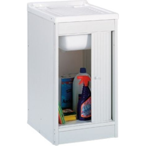 Mobile lavatoio in resina con anta scorrevole e struttura in PVC (1/3)