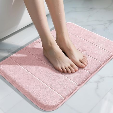 Tappetino da bagno in memory foam, ultra morbido, assorbente e antiscivolo, ad asciugatura rapida e lavabile in lavatrice (rosa, 40x60 cm) (1/5)
