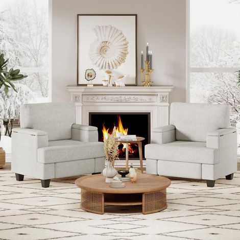 2er Set Ohrensessel mit Stauraum, Relaxsessel für Wohnzimmer, Weiß (1/5)