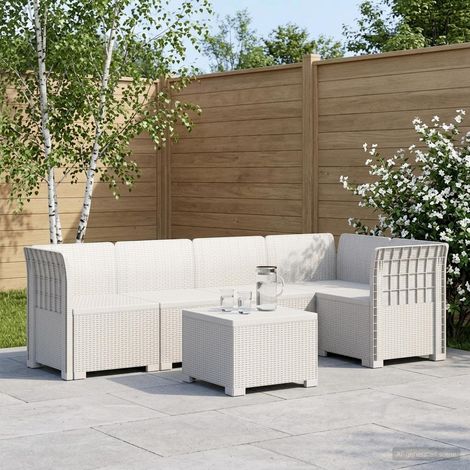 Canapé de Jardin Modulable 5 Places en Polypropylène Aspect Rotin avec Table Blanc - PANGIVO (1/5)