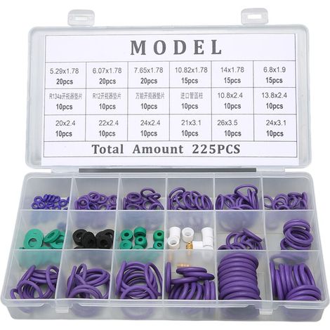 Kit de 225 joints toriques pour climatisation automobile – 14 dimensions différentes avec rondelles et joints d’étanchéité