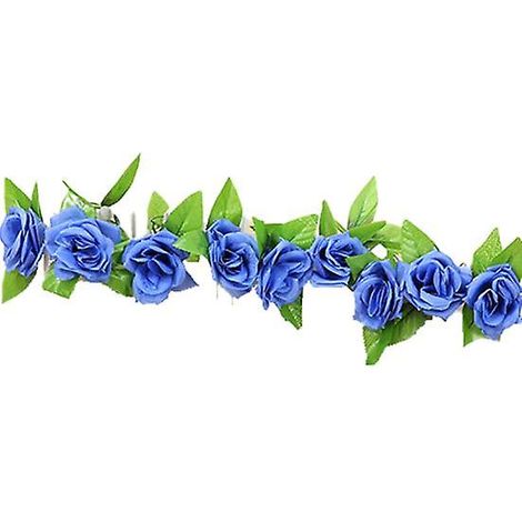 Guirlande de fleurs artificielles en soie, roses et lierre, à suspendre, pour mariage ou décoration intérieure à faire soi-mêmebleu (1/5)