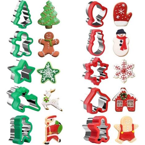 Set di 10 formine per biscotti natalizi, set di formine per biscotti, cottura di biscotti, formine per biscotti a forma di albero di Natale, formine per biscotti a sandwich, ecc. (1/5)