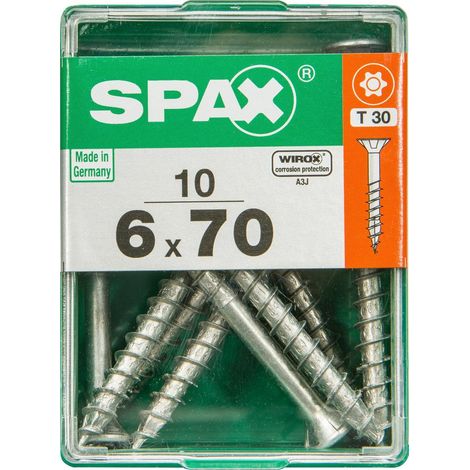 Confezione da 10 viti Spax a testa piatta in acciaio, diametro 6 mm x lunghezza 70 mm. SPAX (1/3)
