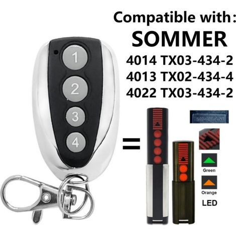 FLAMMKRAFT-Télécommande 434,42 MHz compatible SOMMER TX03/TX02, émetteur portail garage 4 boutons, 1 pièce (1/5)