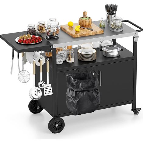 COSTWAY Chariot de Barbecue d'Extérieur, Desserte de Jardin avec Plateau Pliable Crochets (127 x 50 x 84 cm)