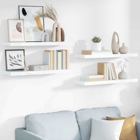 vidaXL Estante flotante de pared 4 uds MDF blanco brillo 80x23,5x3,8cm (1/5)