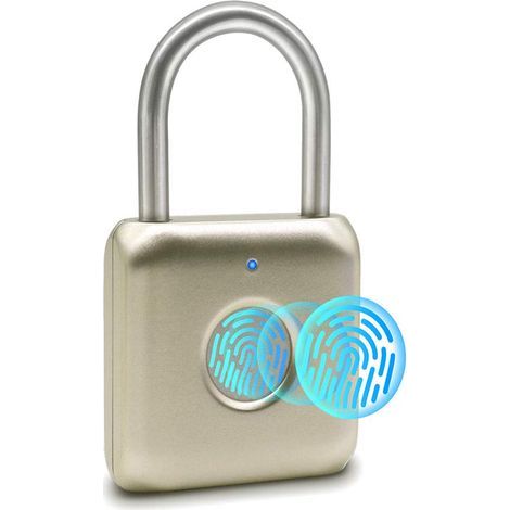 Applicable Cadenas numérique à empreinte digitale en métal sans clé pour casier de gym, casier d'école, sac à dos, valise, bagages (doré) (1/3)