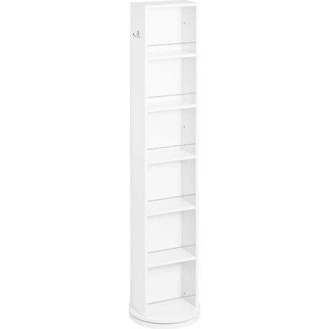 Colonne de salle de bain tournante avec miroir, 6 niveaux de rangement, 36 x 36 x 171 cm, blanc (1/5)