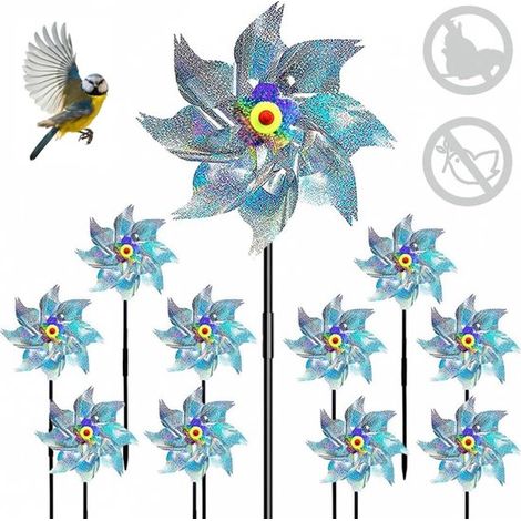 10 Stück reflektierende Windmühlen 25 x 55 cm Vogelscheuche Vogelabwehr Windspiel Vogelabwehr Tierfreundlicher Taubenabwehrer Gartendekoration Wi (1/5)