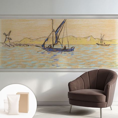 Papier peint intissé pour salon chambre à coucher peint imprimé Installation facile - Colle incluse gratuite Calme marin 250x104 cm (1/5)