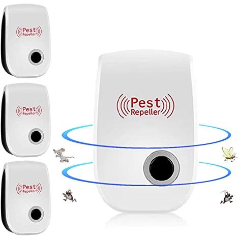 Repelente ultrasónico para ratones y ratas, repelente ultrasónico para interiores, antirratones, insectos, mosquitos, cucarachas, ratas y arañas (paquete de 4)