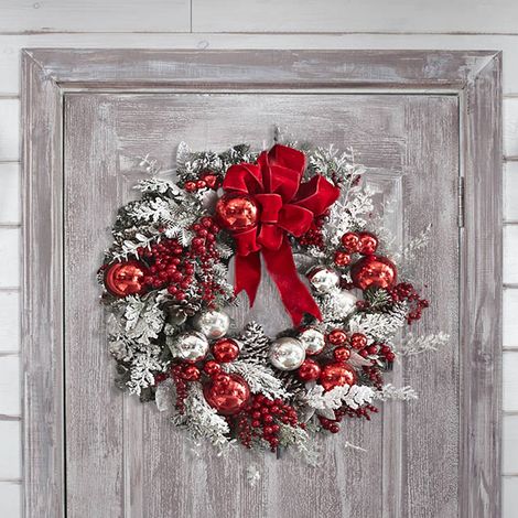 Künstliche Weihnachtskränze, Partydekorationen, Einkaufszentren, Hotels, Außendekorationen, Türdekorationen, 40 cm große, beflockte rote Kränze (1/5)