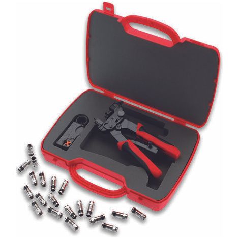 Cimco 106154 Pince à sertir pour connecteurs coaxiaux résistants aux intempéries, pour connecteur coaxial BNC, F, RCA RG6, RG59 C70358 (1/3)