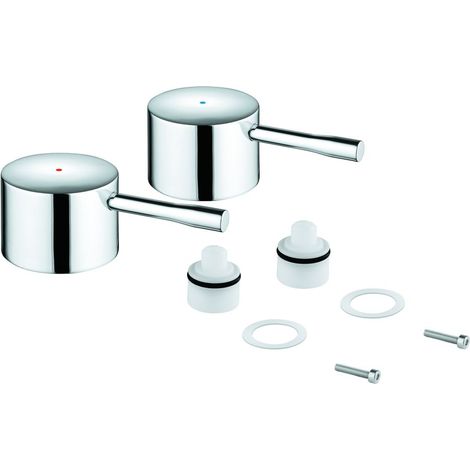 Grohe Griffpaar für Essence 3-Loch Waschtischbatterie, Metall, Markierung Blau/Rot, Cool Sunrise gebürstet, 48330GN0 (1/2)