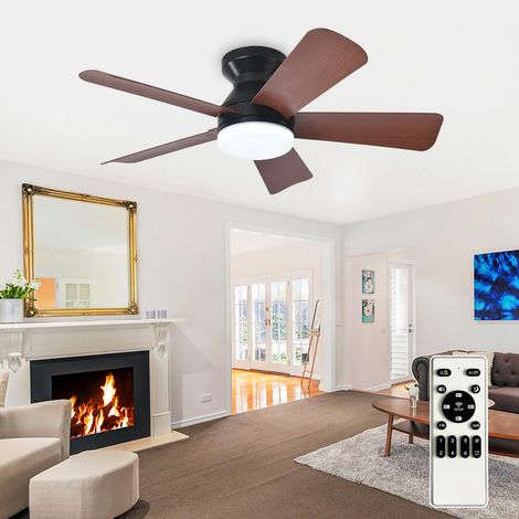 Ventilateur de plafond moderne avec éclairage : petit ventilateur noir de 89 cm (35 pouces)- Ventilateur de plafond discret à intensité variable avec télécommande, montage encastré, 5 pales réversible (1/5)