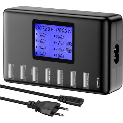 Station de Charge USB 60W 8 Ports USB Charging Hub 12A avec écran LCD pour plusieurs appareils, Smart Desktop (1/5)