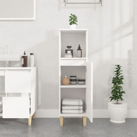 Meuble de Salle de Bain 30x30x100 cm, Colonne de Rangement en Bois d'Ingénierie, Armoire Blanche avec Étagères pour WC et Douche (1/5)
