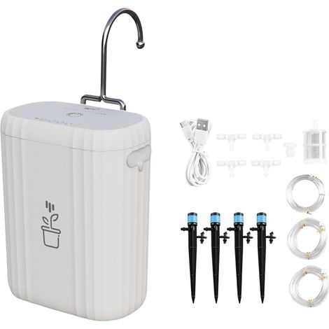 Sistema de riego inteligente Wi-Fi con bomba, riego por goteo automático y programable, controlable de forma remota a través de una aplicación móvil para jardín y terraza.
