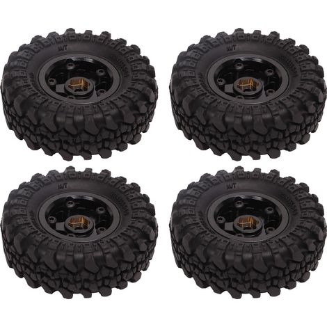 Pneus RC 1 pouce avec moyeux en laiton, pneus en caoutchouc pour FMS FCX24 1/18 1/24 Crawler, lot de 4 pièces, noir et or (1/5)