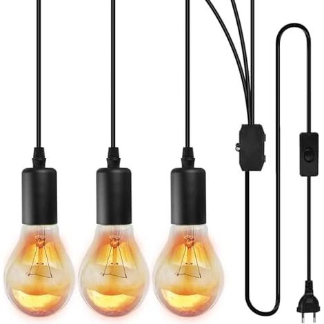 Vegena Lampe Suspendue Avec Prise Et Interrupteur, Suspension De Lampe, Suspensions E27, Plafonnier À 3 Ampoules Idéal Pour L'Éclairage De Plafond Des Tables À Manger, Cuisines, Lofts, Chambres [Class (1/5)