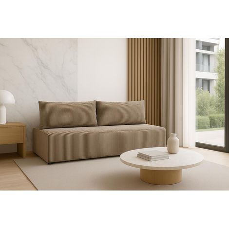 Canapé convertible Sofello LUNO, beige – Canapé moderne en velours côtelé pour votre salon, surface de couchage : 204 × 144 cm (1/5)