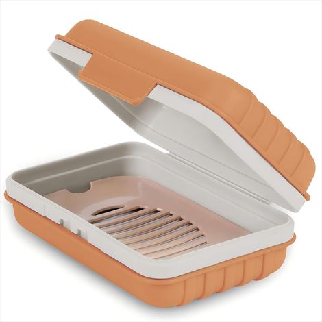 Seifenschale, 1 Seifenschale mit Deckel, tragbar für Dusche, Reisen und Camping, auslaufsicher, Reisegröße, orange (1/5)