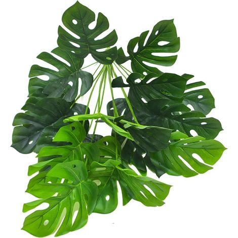 Feuilles Artificielles Monstera Réalistes Résistantes la Décoloration la Déformation en Plastique Vert, 18 Têtes Décoration Intérieure pour Maison et Photographie (1/5)
