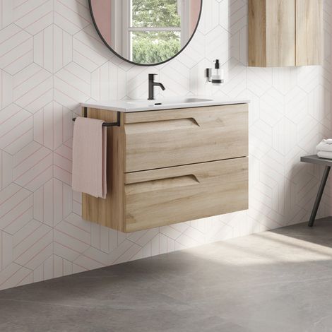 Ensemble de meubles de salle de bain 2 tiroirs – Couleur beige nature – Meuble + vasque – Dimensions 60x39 cm – Pour espaces modernes – Mobiliario Royo (1/2)