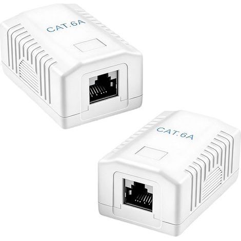 Lot de 2 Prise Réseau Cat 6A en Saillie, 1 Port RJ45 FTP Blindée, 10 Gbps Prise Ethernet LAN blindée Cat 6A, Boîte de jonction pour Périphériques Réseau (1/5)
