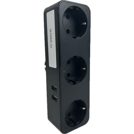 Multiprise Murale, 5 en 1 Prise USB Multiple USB, Multiprise 3 Prises et 2 Ports USB, Prise Multiple Murale USB 4000W, Triplette Electrique pour la Maison Le Bureau Les Voyages (Noir) (1/5)