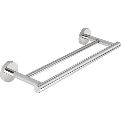 Porte-Serviettes de Salle de Bain Double Barres Anneau Porte Serviette Mural, Support Serviettes Chrome Poli en Acier Inoxydable SUS304 Fixé au Mur Longueur (1/4)