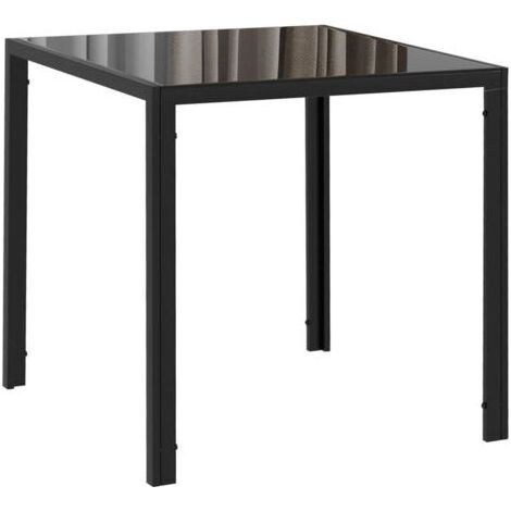 Table à manger pour 4 personnes, table de cuisine avec plateau en verre trempé et pieds en acier, 75 x 75 x 75 cm, noir (1/4)