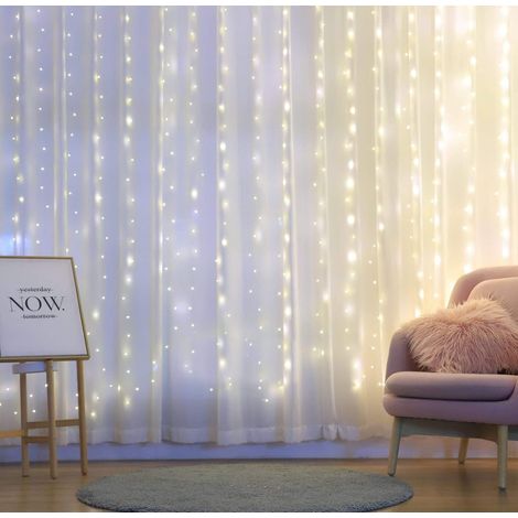 Guirlande lumineuse rideau BCC 300 LED 3 m x 3 m, 8 modes d'éclairage, étanche IP44, usage intérieur et extérieur, idéale pour Noël, mariages, anniversaires, blanche