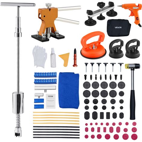 VEVOR Kit de Debosselage de Carrosserie sans Peinture 100PCs, avec Extracteur Dore, Pont de Debosselage, Marteau a Inertie, Barre en T, Pistolet a Colle, Outil de Reparation de Bosses pour Garage