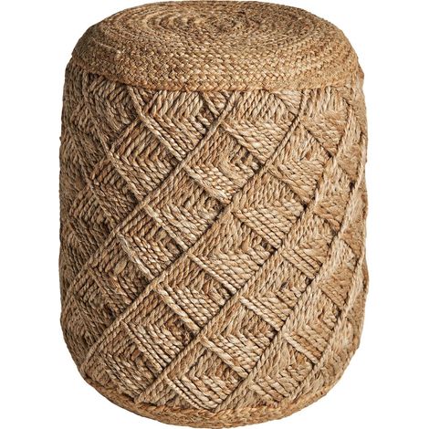 Tabouret Elgin marron tressé style vintage yute - Brun naturel tressé (1/4)
