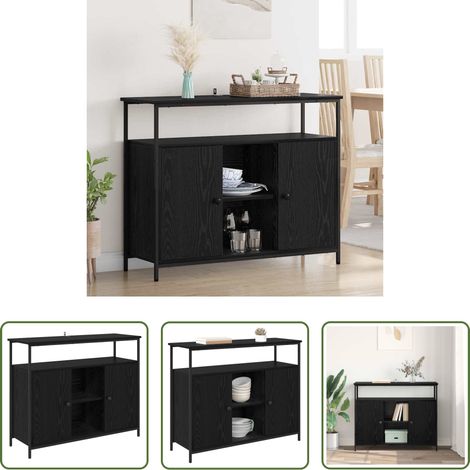 Holzwerkstoff - Sideboard Schwarz Eichen-Optik 100 x 35 x 80 cm Holzwerkstoff (1/5)