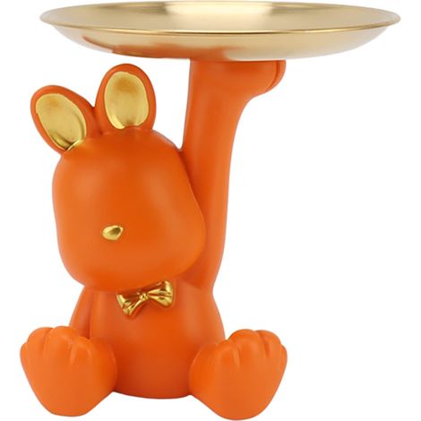 Ornement De Rangement De Plateau De Lapin, Plateau De Rangement De Statue De Lapin Mignon Stable en Résine écologique pour Bureau D'étude (12,5 X 9 X 16,5 Cm)(Orange) (1/5)
