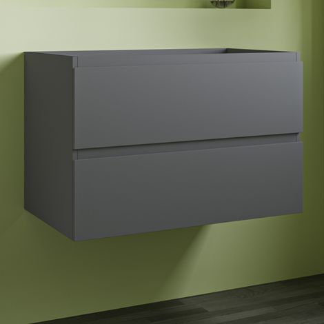 Wall Hung 2 Drawers Bathroom Vanity Unit without Basin Flat Pack - 790mm Matt Grey (1/5)