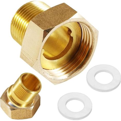 Satz mit 2 DN 25 Pumpenanschlüssen für Wasserzähler, 1" x 3/4" Außengewinde-Anschlussmutter, Messing mit Dichtungen für Heizungsumwälzpumpe (1/5)