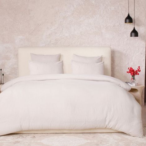 Parure housse de couette 240x220cm + 2 taies 100% gaze de coton lavée écru - VALMA (1/4)